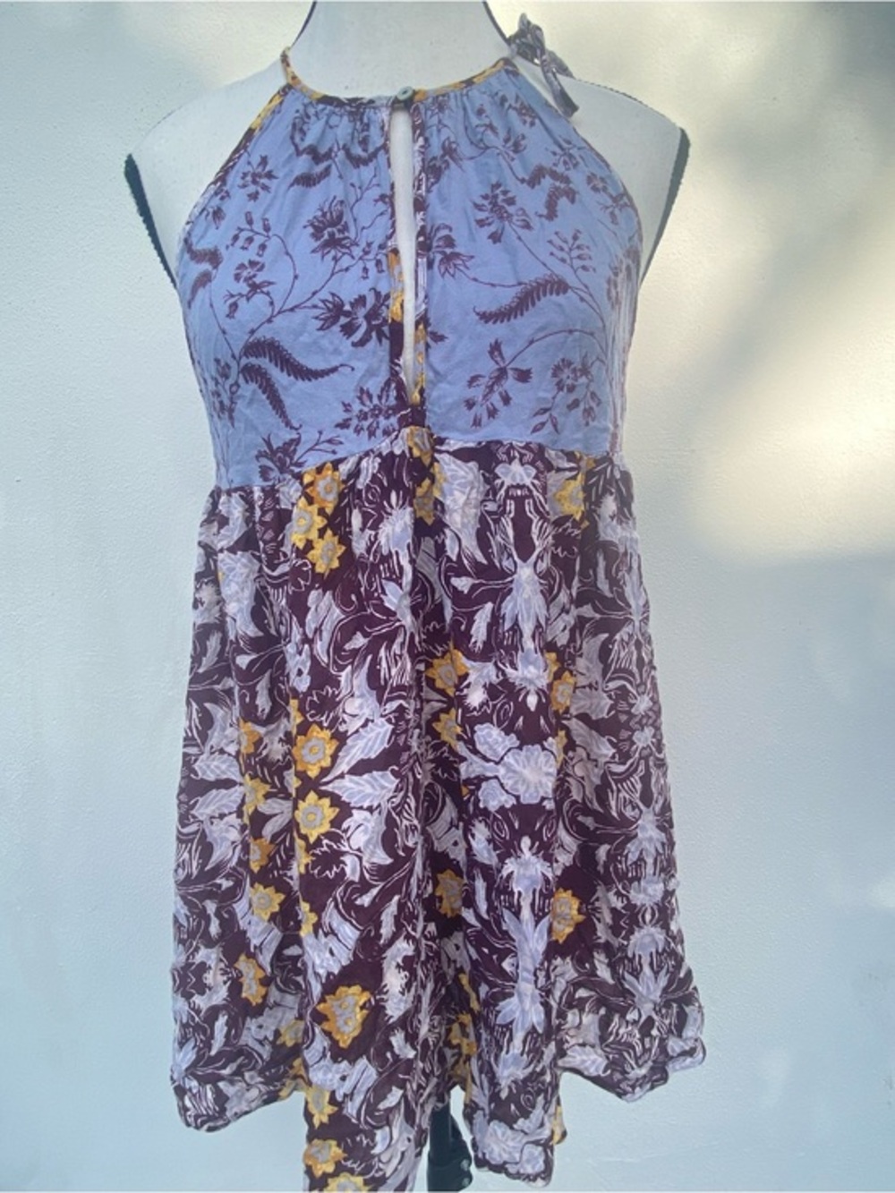 Free People Purple & Yellow Multicolor Floral Halter Tunic Size XS